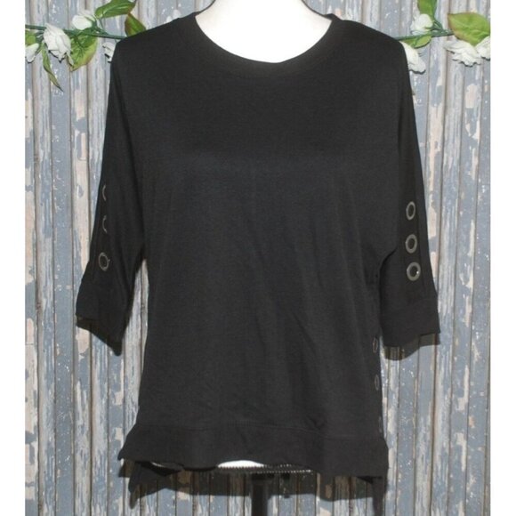 The Sweatshirt Project Ladies Black Blouse S Half Sleeve Button Accents Stretch - Picture 1 of 6
